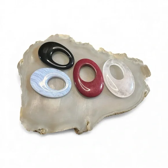 Natural Stone Oval Donut Beads Set  of 4 - Picture 2 of 5